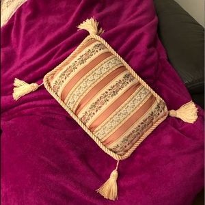 2  pillows 1 stripped/tassels 1 floral/fringe